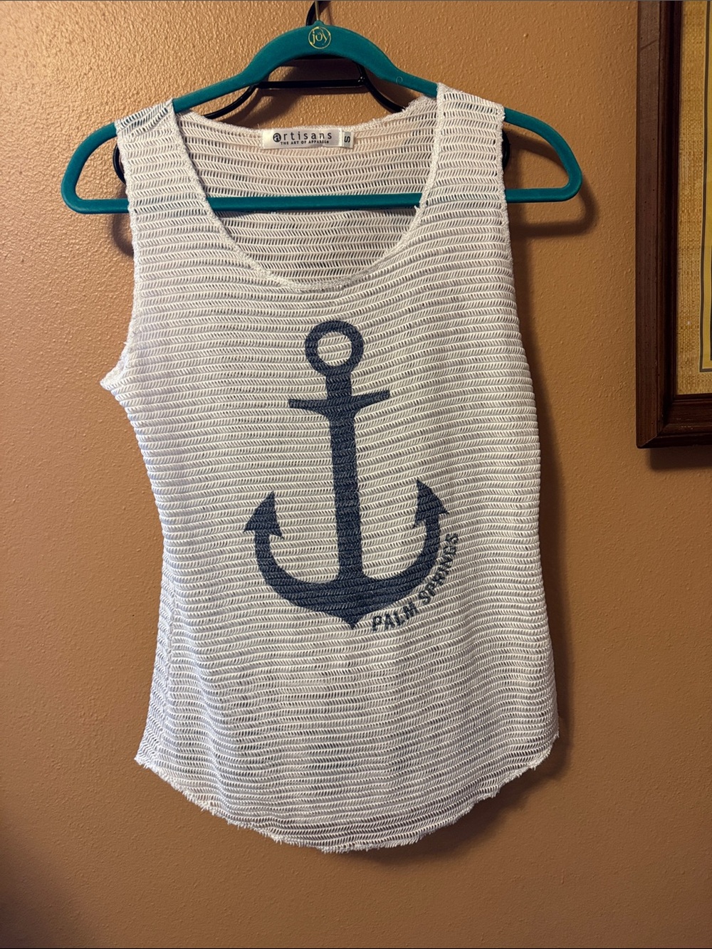 Artisan White Knit Tank Top with Navy Anchor